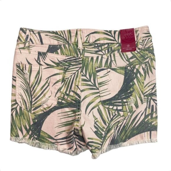 NWT Boom Boom Jeans Mid Rise Distressed Tropical Leaf Print Denim Shorts Sz 5 - Picture 6 of 6